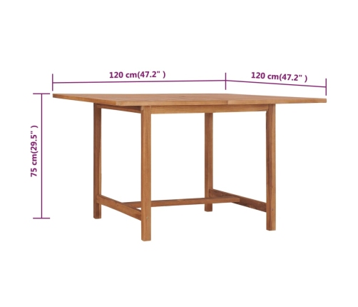 Mesa de jardín de madera maciza de teca 120x120x75 cm