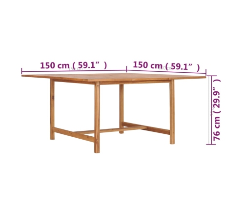 Mesa de jardín de madera maciza de teca 150x150x76 cm