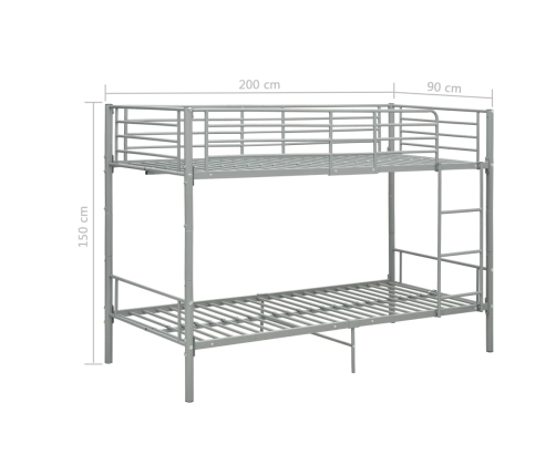 Cama litera de metal gris 90x200 cm