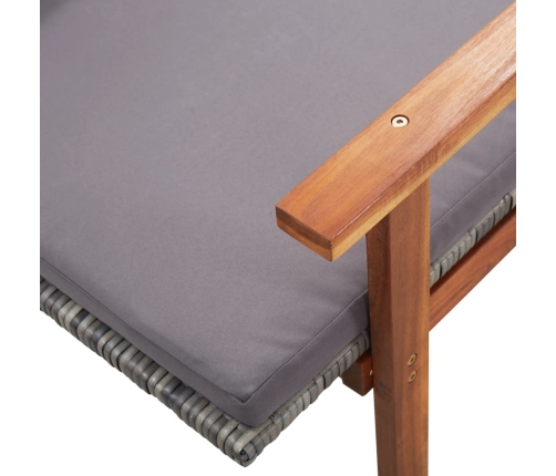 vidaXL Tumbona con cojín ratán sintético y madera maciza acacia gris