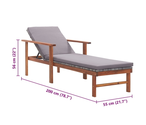 vidaXL Tumbona con cojín ratán sintético y madera maciza acacia gris