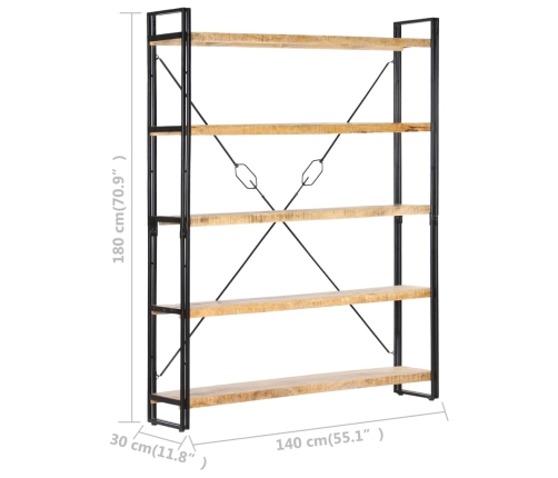 Estantería de 5 niveles madera maciza de mango 140x30x180 cm