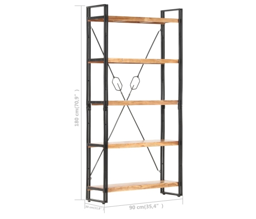 Estantería de 5 niveles 90x30x180 cm madera maciza de acacia
