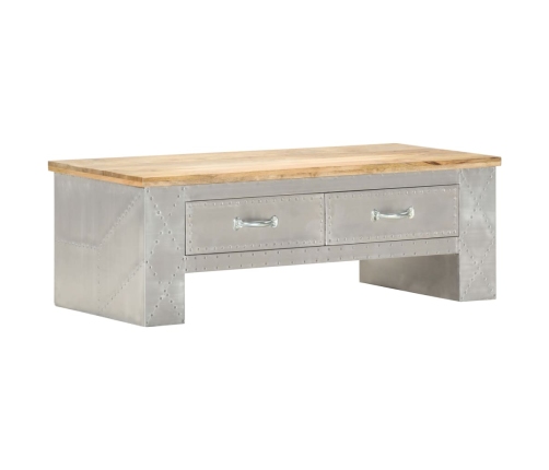 Mesa de centro de aviador madera maciza de mango 100x50x36 cm