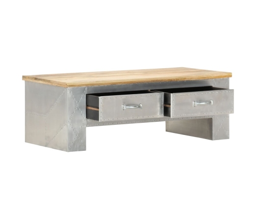 Mesa de centro de aviador madera maciza de mango 100x50x36 cm