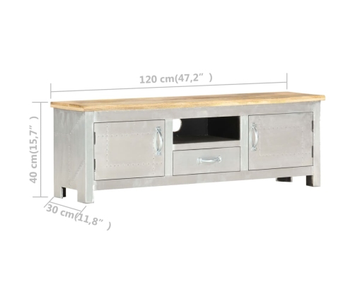 Mueble de TV estilo aviador madera maciza de mango 120x30x40 cm