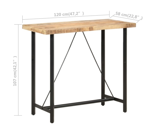 Mesa de bar madera maciza de mango rugosa 120x58x107 cm