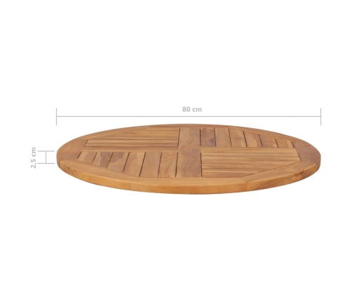 Superficie de mesa redonda madera maciza de teca 2,5 cm 80 cm