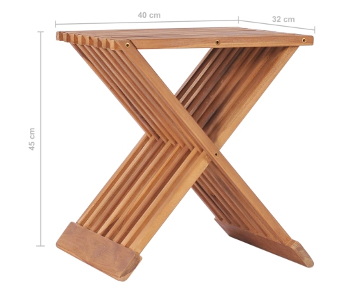 Taburete plegable de madera maciza de teca 40x32x45 cm