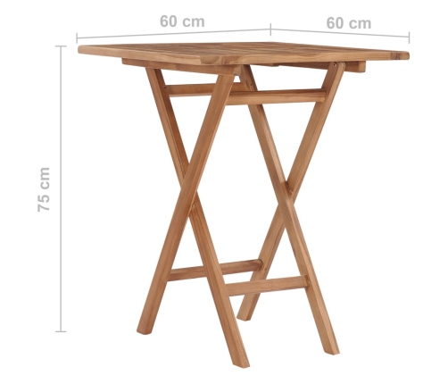 Mesa plegable de jardín madera maciza de teca 60x60x75 cm