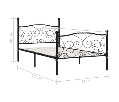 Estructura de cama con somier metal negro 90x200 cm