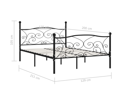 Estructura de cama con somier metal negro 120x200 cm