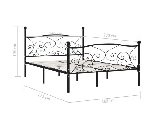 Estructura de cama con somier metal negro 160x200 cm