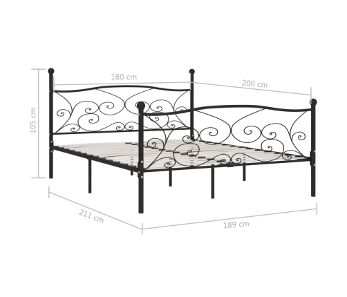 Estructura de cama con somier metal negro 180x200 cm