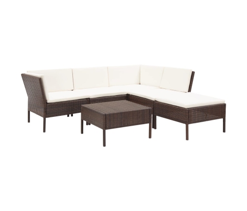 Set muebles de jardín 6 piezas y cojines ratán sintético marrón