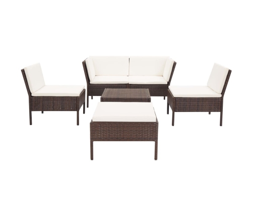 Set muebles de jardín 6 piezas y cojines ratán sintético marrón