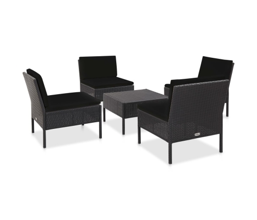 Set de sofás de jardín 5 piezas y cojines ratán sintético negro
