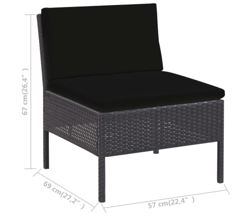 Set de sofás de jardín 5 piezas y cojines ratán sintético negro