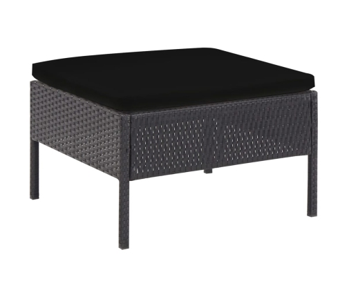 Set de sofás de jardín 5 piezas y cojines ratán sintético negro