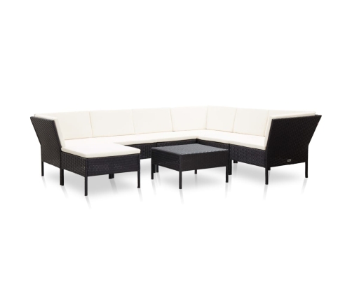 Set muebles de jardín 8 piezas y cojines ratán sintético negro