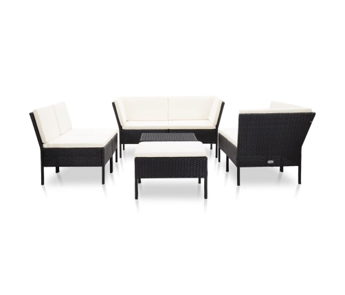 Set muebles de jardín 8 piezas y cojines ratán sintético negro