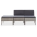Set de muebles de jardín 3 pzas y cojines ratán sintético gris