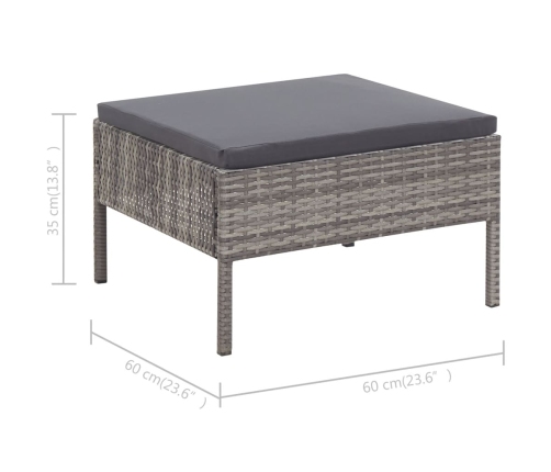 Set de muebles de jardín 3 pzas y cojines ratán sintético gris
