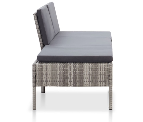 Set de muebles de jardín 3 pzas y cojines ratán sintético gris