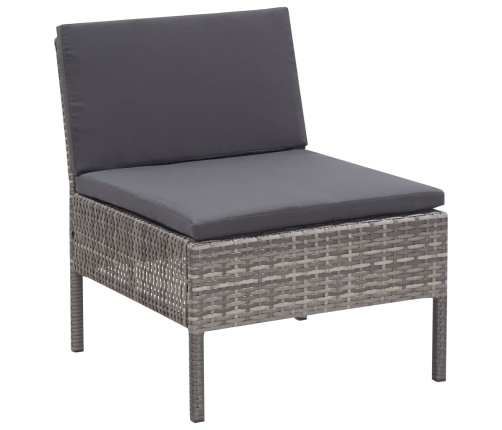 Set de muebles de jardín 3 pzas y cojines ratán sintético gris