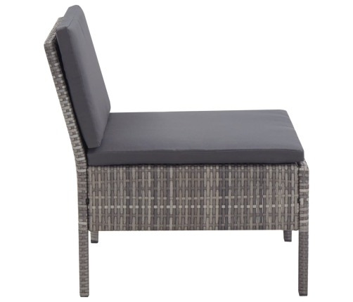 Set de muebles de jardín 3 pzas y cojines ratán sintético gris