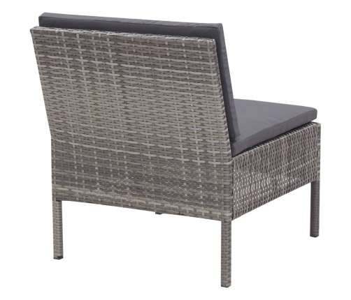 Set de muebles de jardín 3 pzas y cojines ratán sintético gris