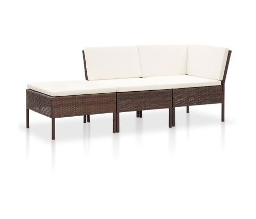 Set muebles de jardín 3 pzas y cojines ratán sintético marrón