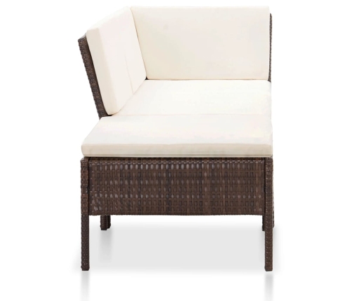 Set muebles de jardín 3 pzas y cojines ratán sintético marrón