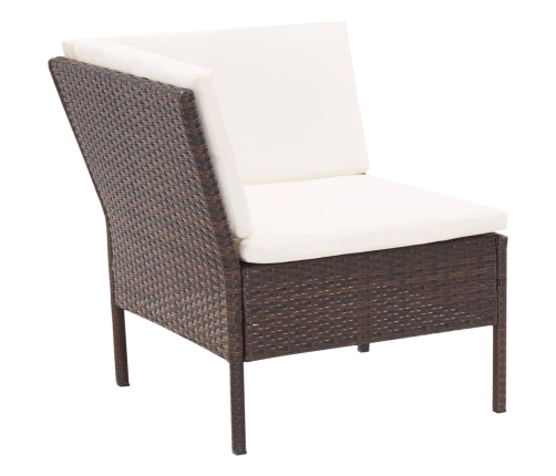 Set muebles de jardín 3 pzas y cojines ratán sintético marrón