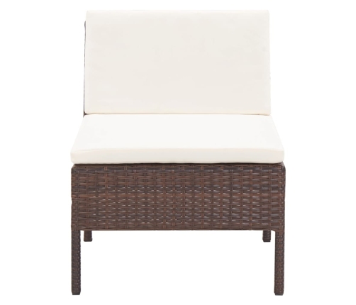 Set muebles de jardín 3 pzas y cojines ratán sintético marrón