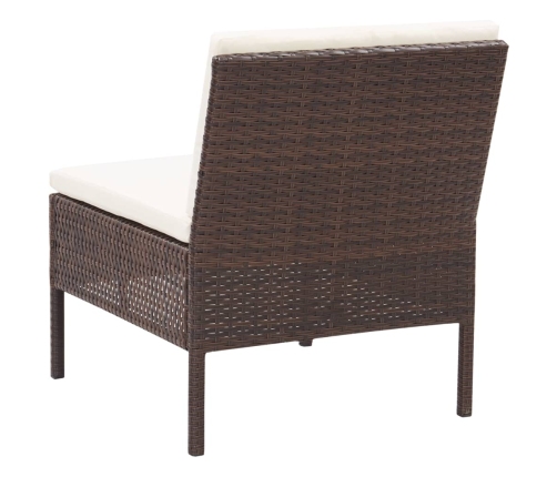 Set muebles de jardín 3 pzas y cojines ratán sintético marrón