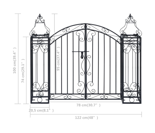 Puerta de jardín decorativa de hierro forjado 122x20,5x100 cm