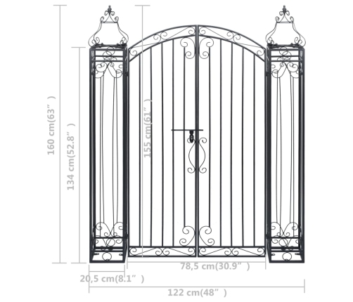 Puerta de jardín decorativa de hierro forjado 122x20,5x160 cm