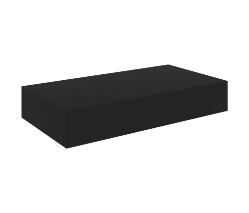 Estante flotante de pared con cajón negro 48x25x8 cm