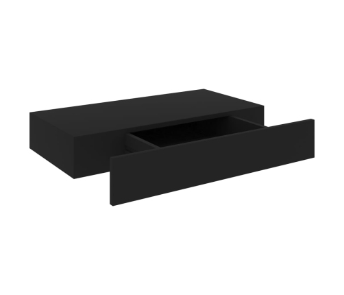 Estante flotante de pared con cajón negro 48x25x8 cm