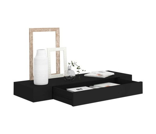 Estante flotante de pared con cajón negro 80x25x8 cm