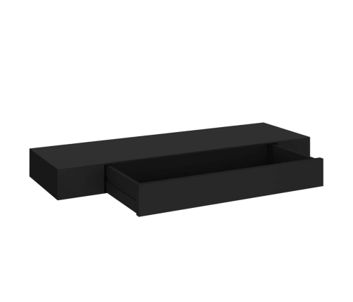 Estante flotante de pared con cajón negro 80x25x8 cm