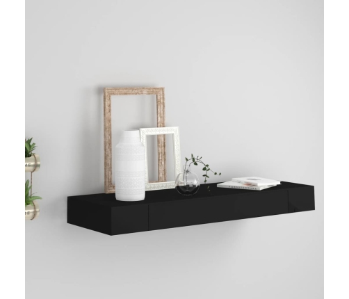 Estante flotante de pared con cajón negro 80x25x8 cm