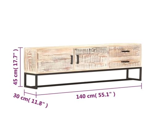 Mueble para TV de madera maciza de acacia blanco 140x30x45 cm