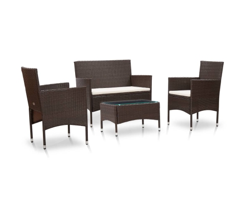Set muebles de jardín 4 piezas y cojines ratán sintético marrón