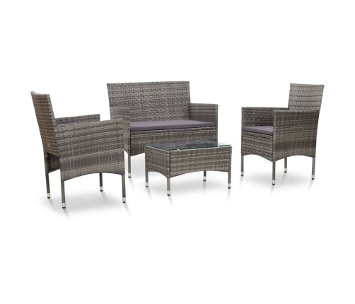Set de muebles de jardín 4 pzas y cojines ratán sintético gris
