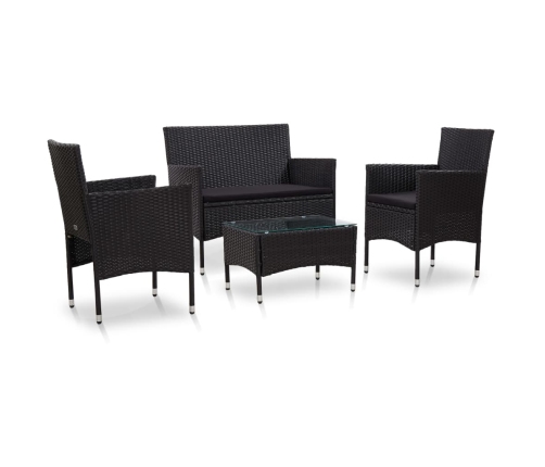 Set de muebles de jardín 4 pzas y cojines ratán sintético negro