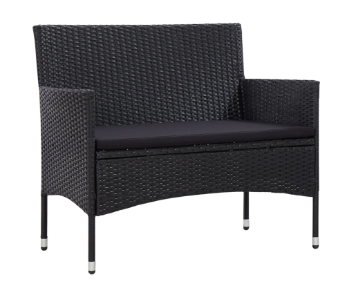 Set de muebles de jardín 4 pzas y cojines ratán sintético negro