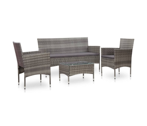 Set de muebles de jardín 4 pzas y cojines ratán sintético gris