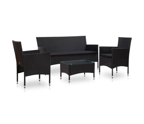 Set de muebles de jardín 4 pzas y cojines ratán sintético negro